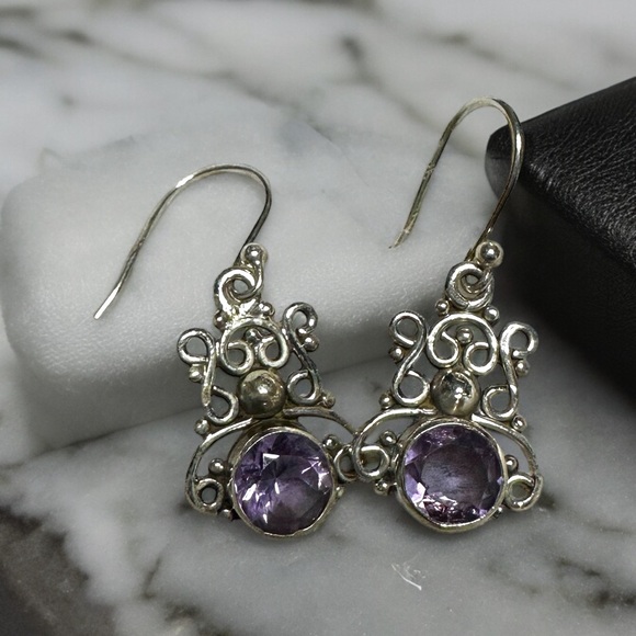 Sterling Silver Amethyst Drop Earrings - Picture 1 of 12